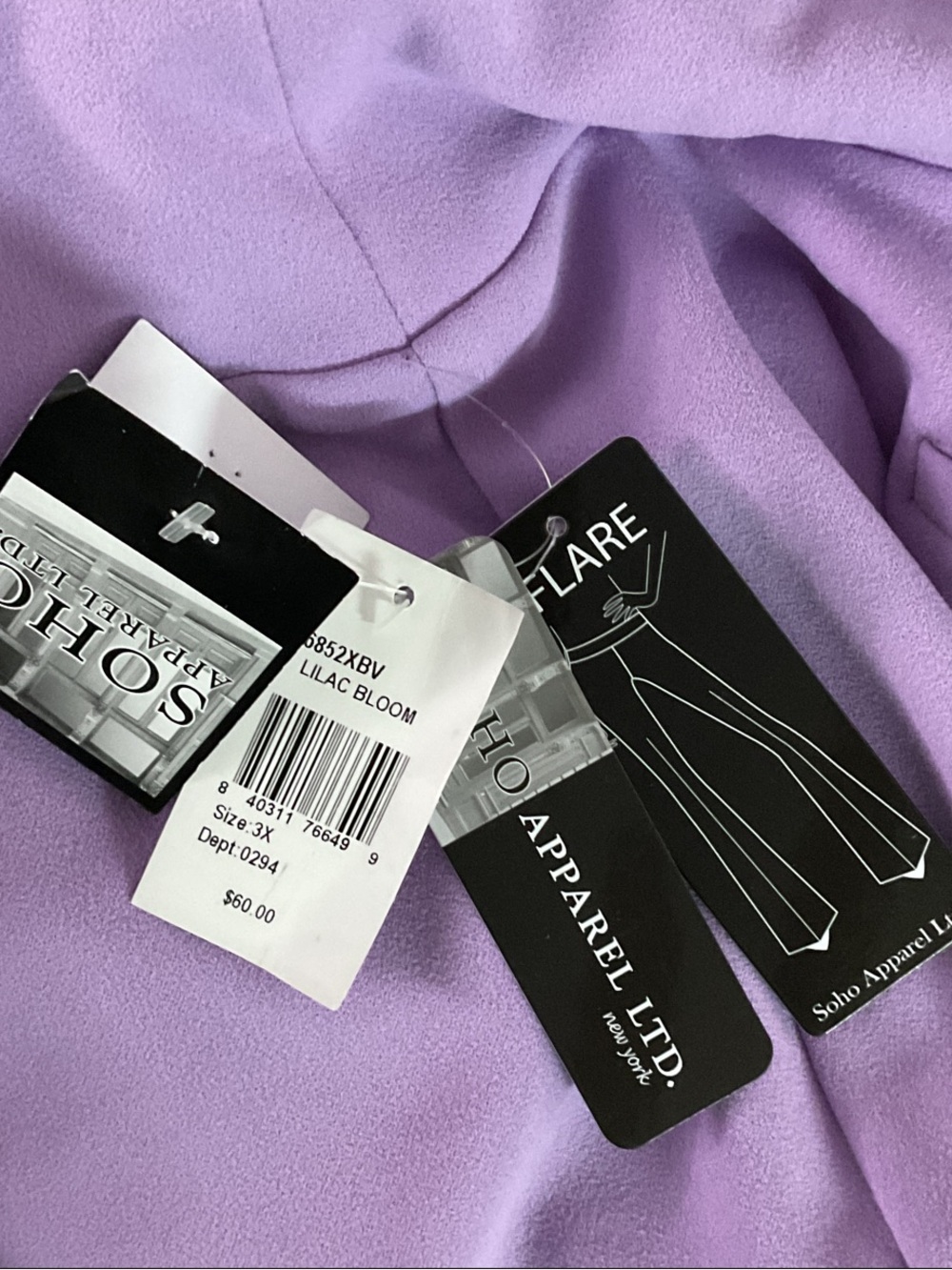 Soho Apparel Lavender Boot-Cut Pants w/ Front Crease W:22” R:13” I:32” RT $60 - Picture 4 of 4